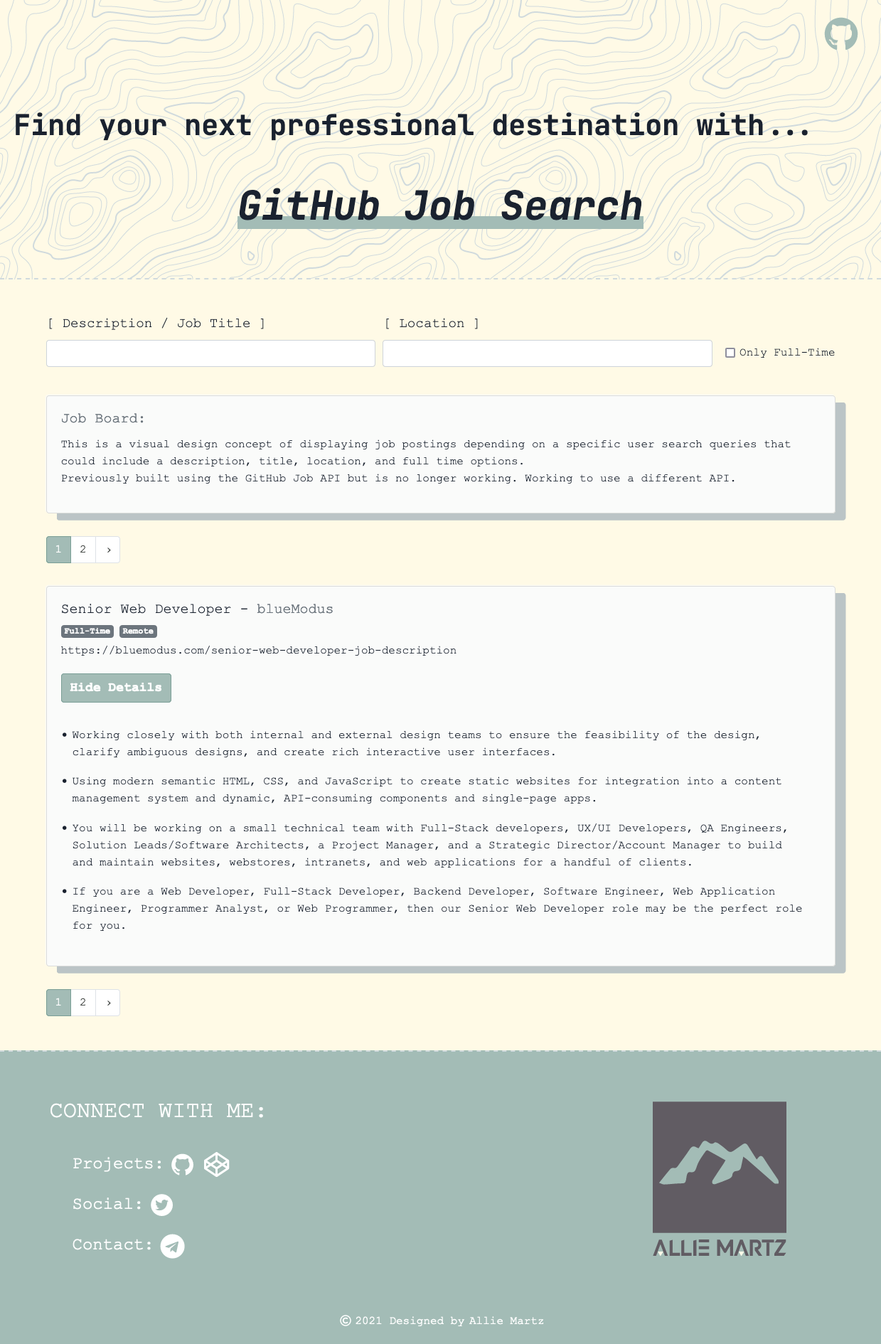 Example of GitHub job site UI build.